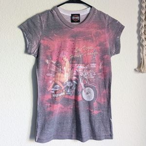 Harley Davidson Las Vegas Rhinestone Short Sleeve T-Shirt Pink Women's